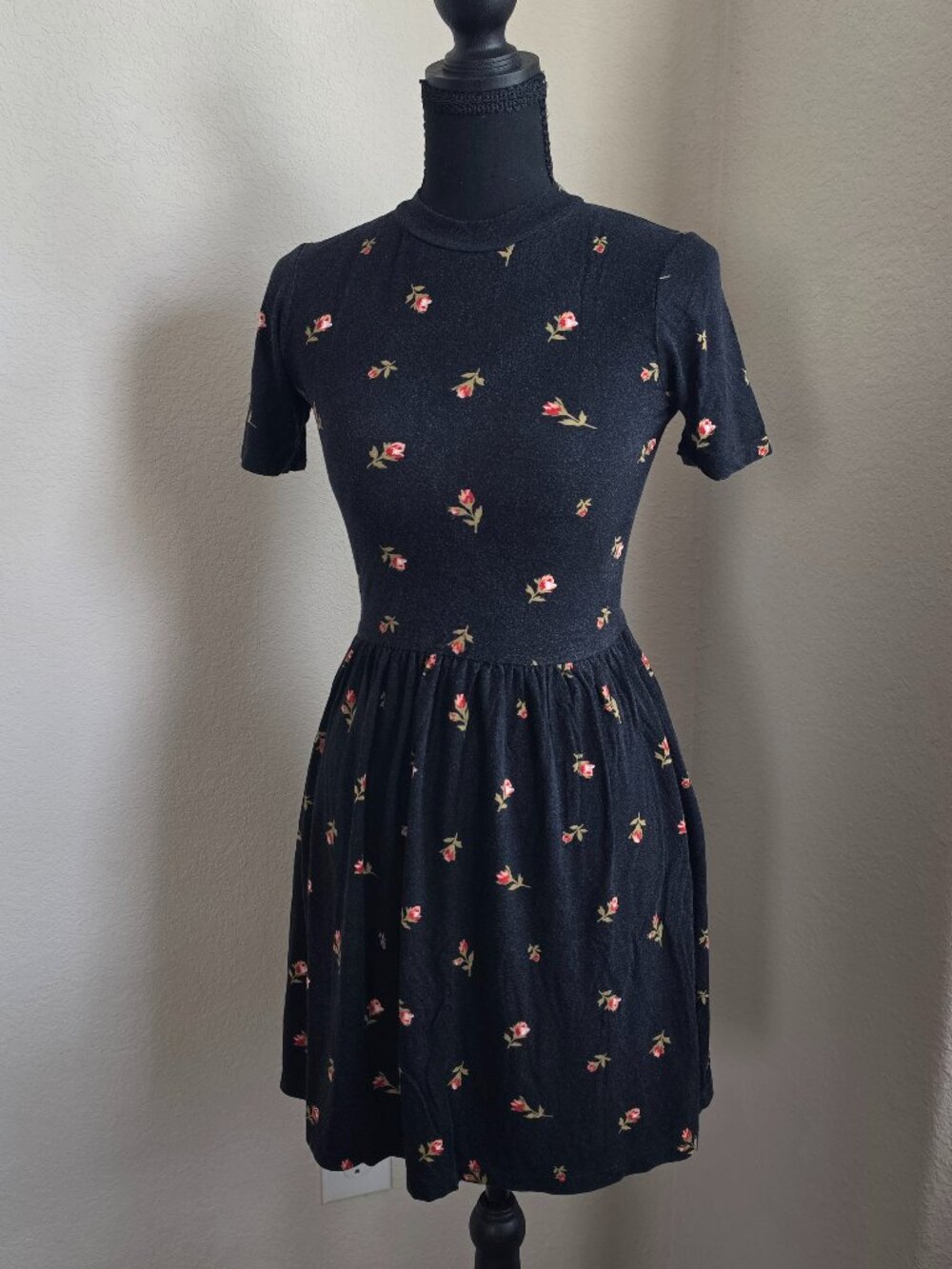 Black And Floral Mini Dress With Open Back